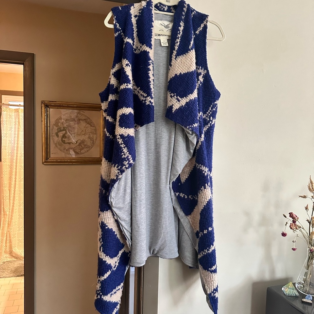 Anthro Tabitha Knit Blue Sweater Duster Vest M